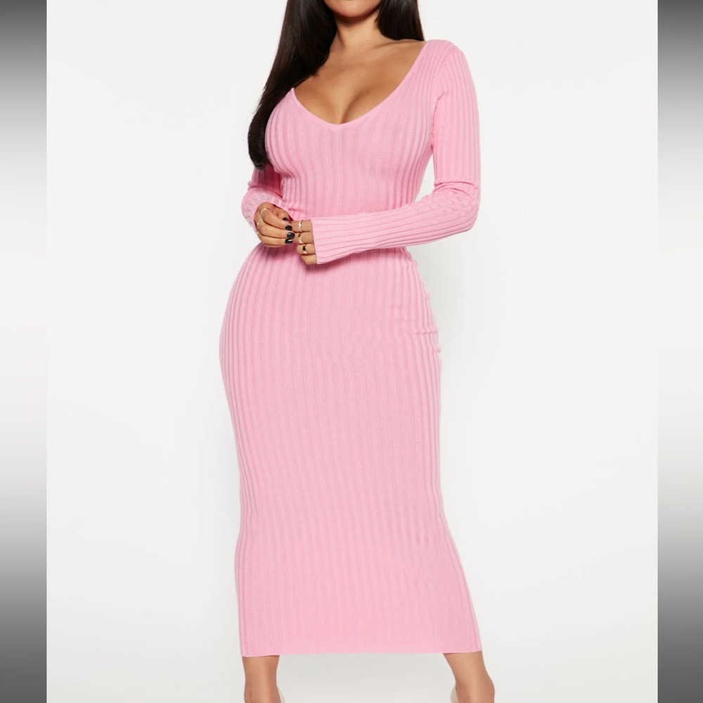 High stretch pink sweater dress
